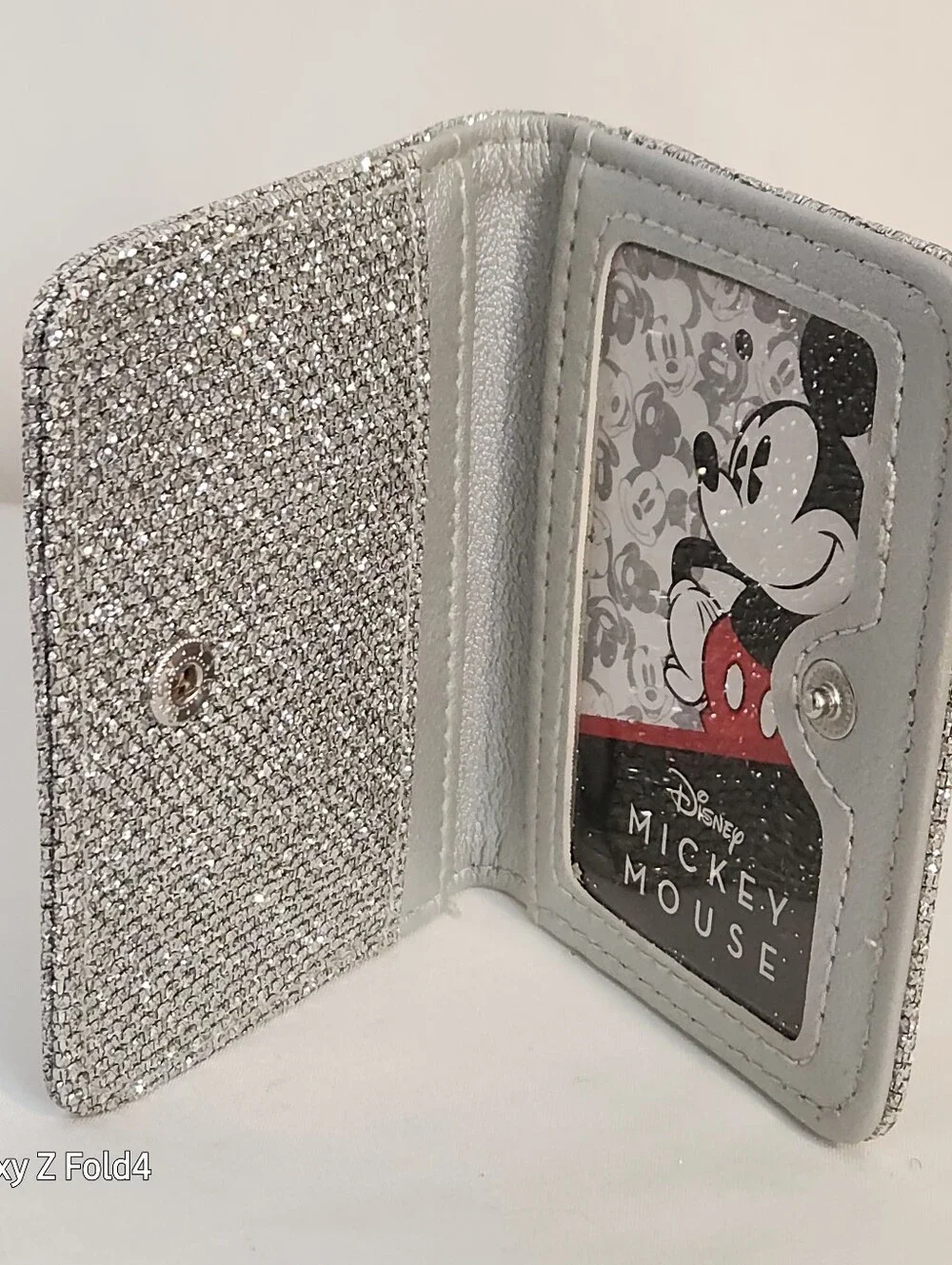 Disney Mickey Mouse Silver Glitter Wallet Phone Case with ID Window